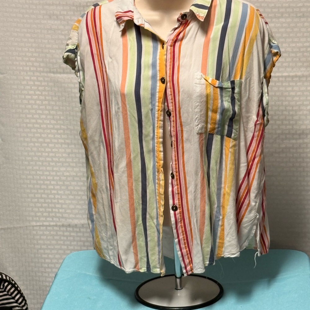 No Boundaries Pink and White Striped Shirt